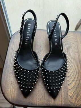 Gianni Bini Black Studded Slingback Pointed Heels